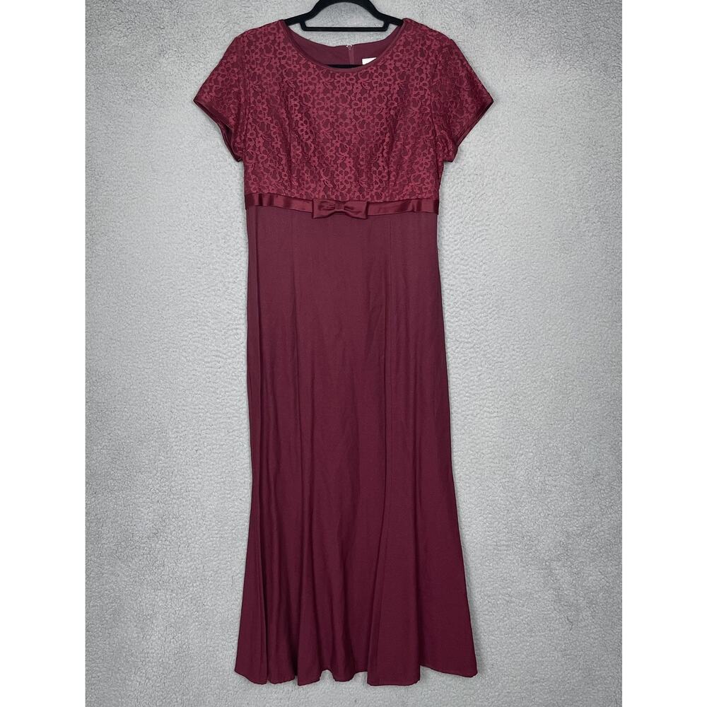 Vintage Just Choon Dress Womens Size 11 Burgundy Lace Maxi Empire Waist Regency